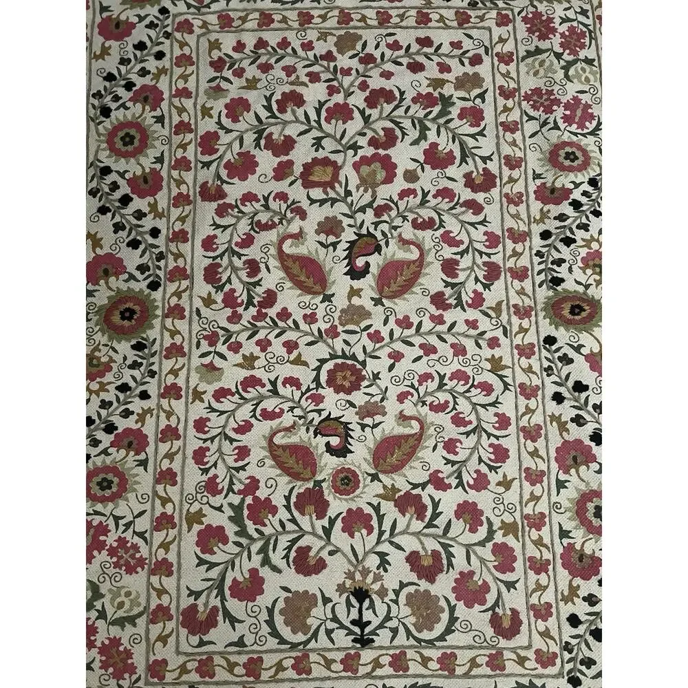 WORLD MARKET Kaza Floral Traditional Embroidered Cotton Handcrafted Area Rug 4x6 - Picture 3 of 11